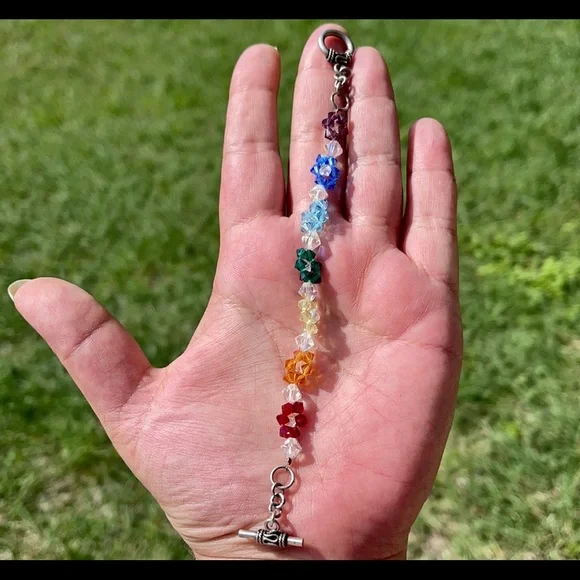 Handmade Swarovski Crystal flower rainbow pride bracelet - Picture 3 of 14